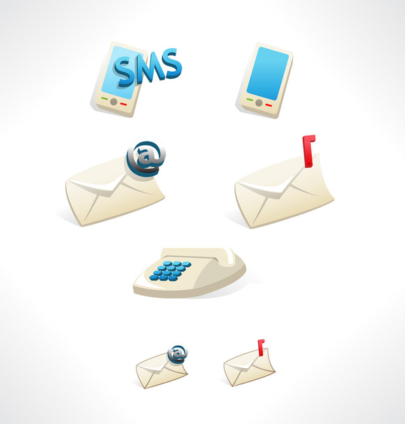 nastavení ikon. služby: pošta, telefonní hovory, obálka, e-mail. - Vektor, obrázek