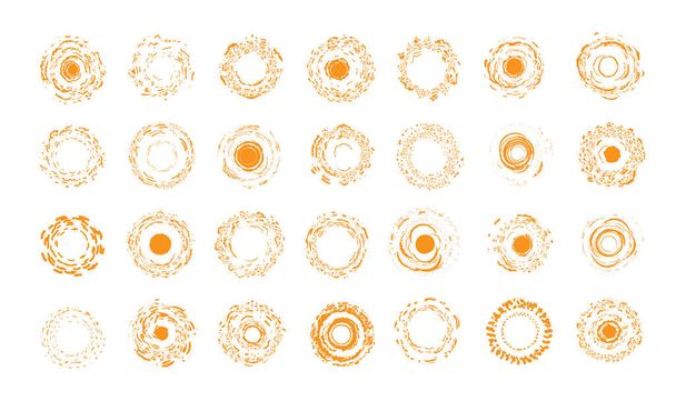 Zomervakantie symbolen collectie. Borstel grange oranje ronde vormen. Ongebruikelijke zonnige zonsondergang van pictogrammen. Verzameling van vectoremblemen. - Vector, afbeelding