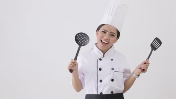 female chef on white - Felvétel, videó