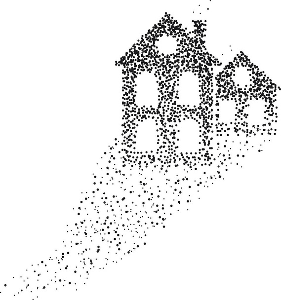 Huizen gevormd door een magisch pad van vliegende punten - Vector, afbeelding