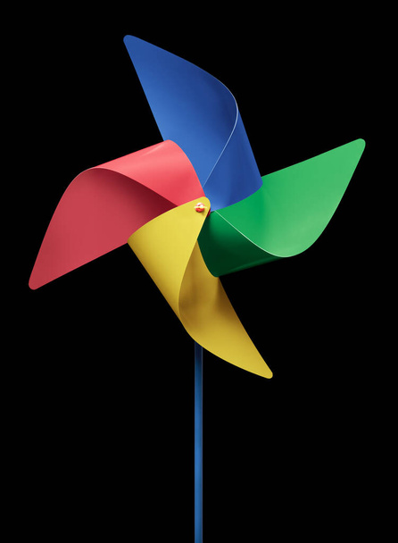 four colors pinwheel isolated on black background - Foto, Imagem