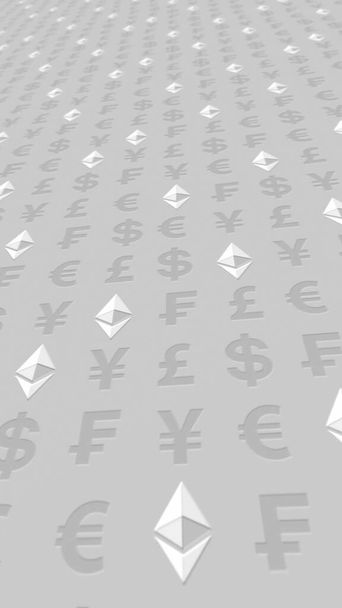 Ethereum classique et la monnaie sur un fond blanc. Symbole de crypto-monnaie numérique. Concept d'entreprise. Affichage marché. Illustration 3D
 - Photo, image