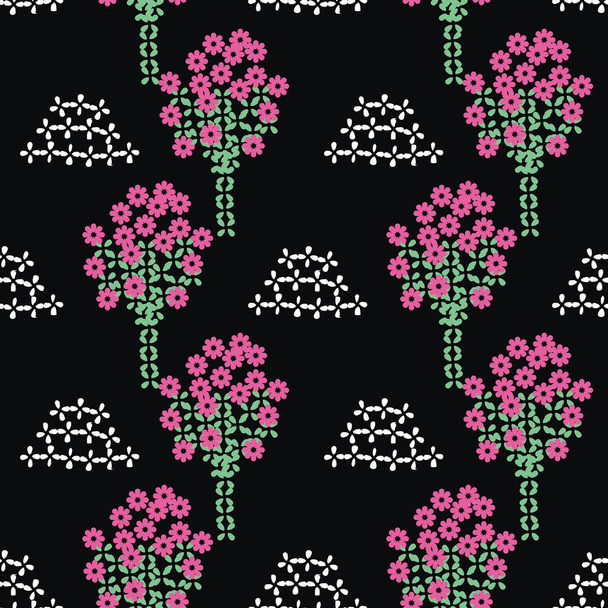 blooming orchard seamless vector folk pattern - Vector, Image