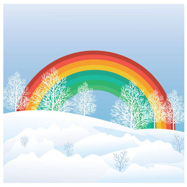 Regenbogen mit Schnee und Bäumen - Vektor, Bild