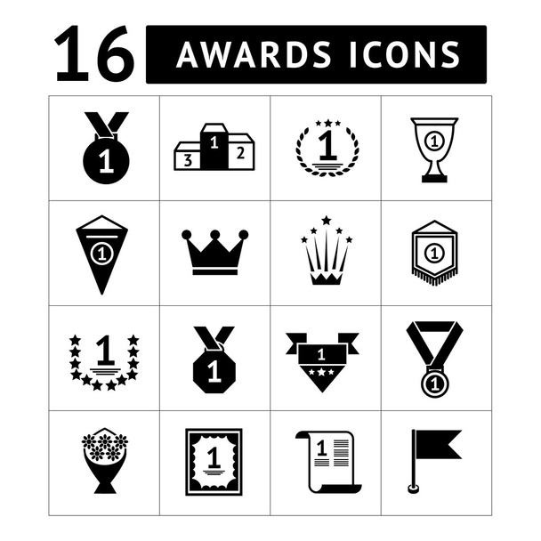 Ensemble de récompenses noires, de prix et d'icônes trophées
 - Vecteur, image