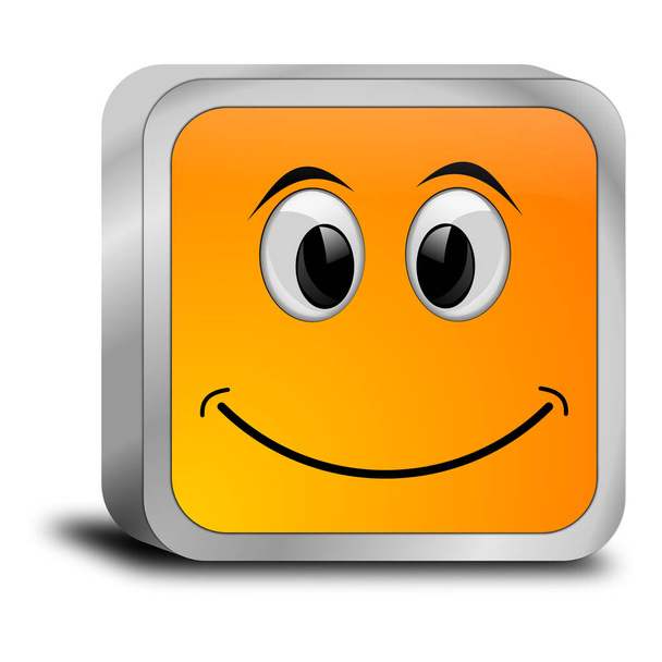 Botón naranja con la cara sonriente - Ilustración 3D - Foto, Imagen