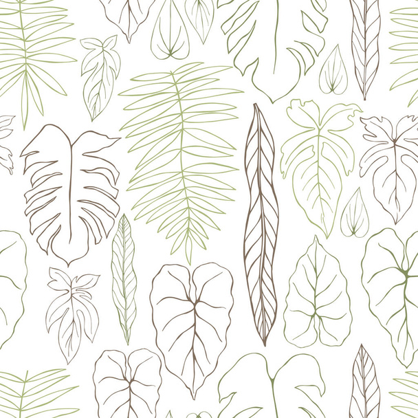Plantas tropicales hechas a mano. Patrón sin costura vectorial - Vector, imagen