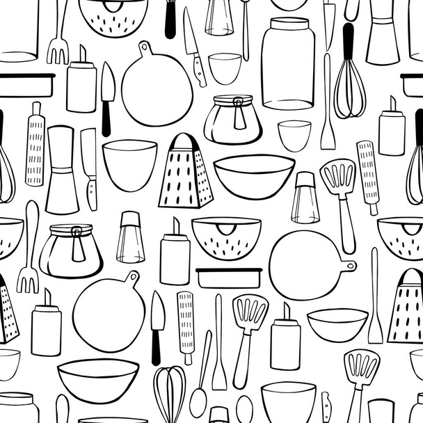 Hand drawn kitchenware. Vector  seamless pattern - Vector, Image