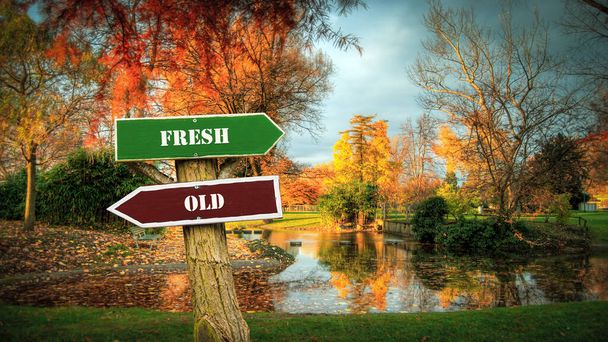 Street Sign the Direction Way to Fresh vs. old
 - Фото, изображение