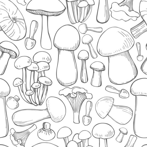 Hand drawn  mushrooms.  Vector  seamless pattern - Vector, Image
