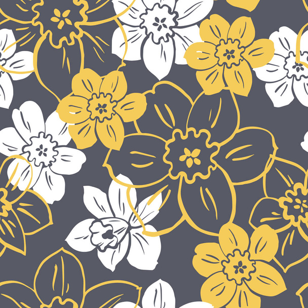 Floral vector seamless  background  with yellow and white flowers - Vetor, Imagem