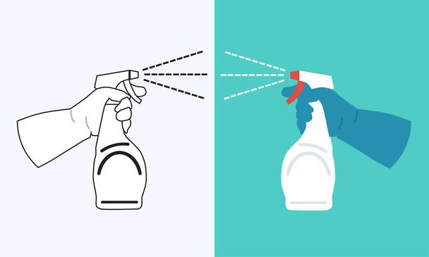 Spraying Anti-Bacterial Sanitizer Spray, Hand Sanitizer Dispenser, infection control concept. Sanitizer to prevent colds, virus, Coronavirus, flu. Spray bottle. Alcohol spray. Flat icon design, black and white and color - Vektor, obrázek