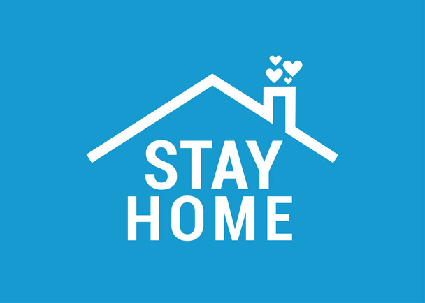Stay at home text under house roof with heart above chimney. COVID 19 or coronavirus protection campaign logo. Self isolation appeal as sign or symbol. Virus prevention concept. Vector illustration. - Vector, Image