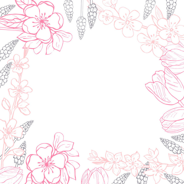 Spring background with  hand drawn flowers.Vector sketch  illustration. - Wektor, obraz