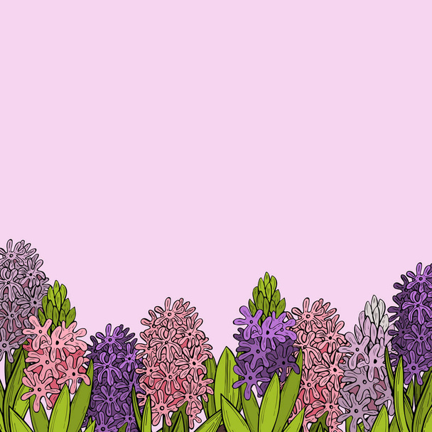 Векторний фон з намальованими руками гіацинтами. Весняні квіти. Ескізна ілюстрація
. - Вектор, зображення