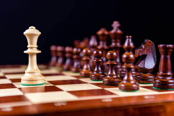 white chess Queen against black pieces - Фото, зображення