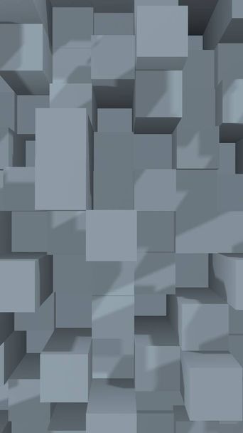 Fondo geométrico abstracto gris elegante cubo. Barras rectangulares caóticamente avanzadas. Renderizado 3D, ilustración 3D - Foto, Imagen
