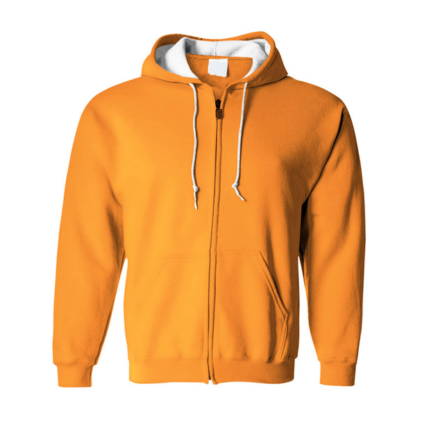 A high resolution Front View Zip Up Hoodie Mockup In Turmeric Powder Color to help you present your hoodie designs beautifully. - Photo, Image