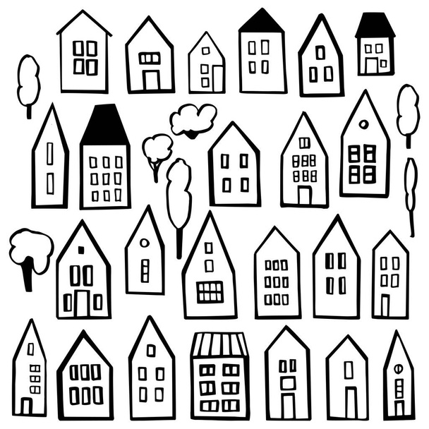 Hand drawn houses. Vector sketch  illustration. - Vector, Image