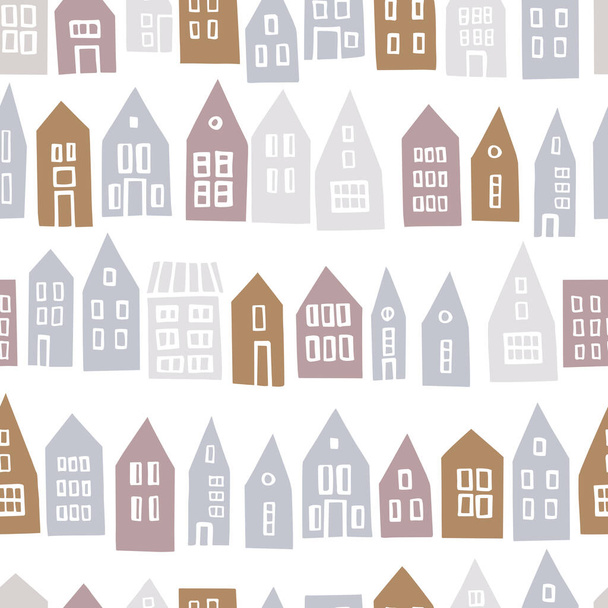Hand drawn houses. Vector  seamless pattern - Vector, Image