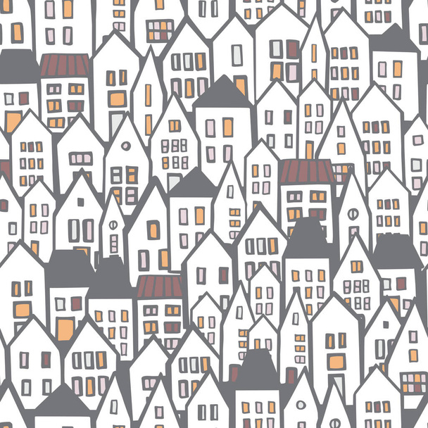 Hand drawn houses. Vector  seamless pattern - Vector, Image
