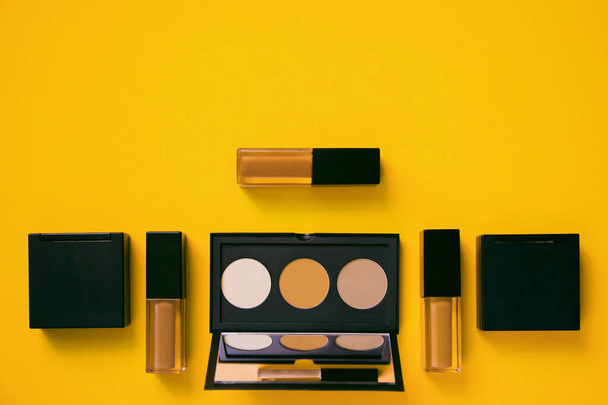 Set of decorative cosmetics on colorful background. Beauty and makeup theme. Top view. Flat lay. - Φωτογραφία, εικόνα