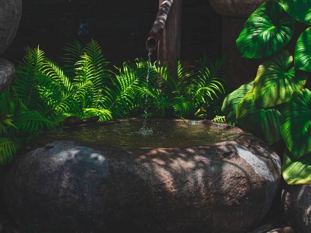 Fontes de água de Tsukubai, decoração natural tradicional japonesa do jardim Idéias do movimento do projeto
. - Foto, Imagem