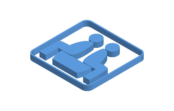 Ícone isométrico azul ilustração de uma sala de espera
 - Vetor, Imagem