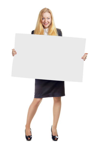 Woman With Empty White Board - 写真・画像