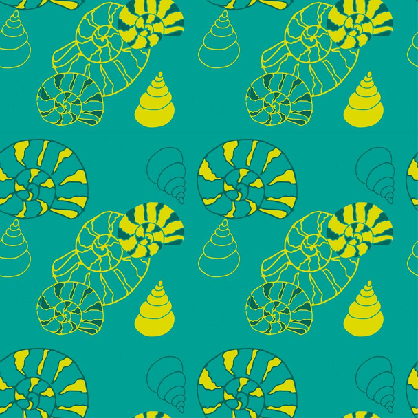 Shell pattern on a blue background for printing onto fabric paper and other decor - Vector, Image