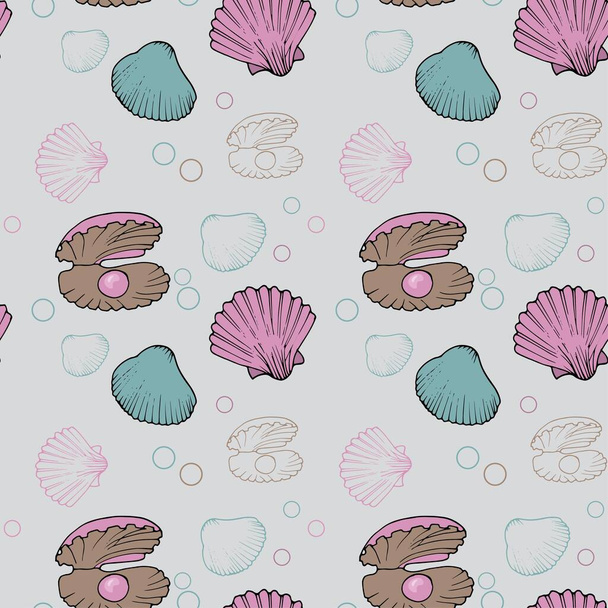 Shell pattern on a gray background for printing onto fabric paper and other decor - Vector, Image