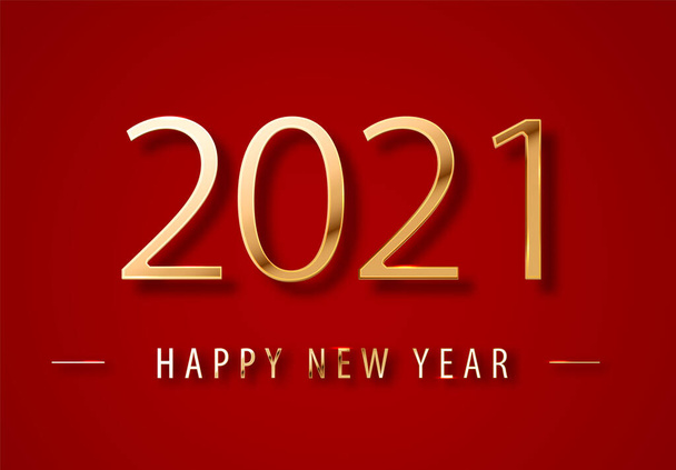 2021 Frohes neues Jahr. Goldnummern Design der Grußkarte auf rotem Hintergrund. Frohes Neues Jahr Banner mit Zahlen 2021 auf rotem Hintergrund. Vektorillustration. - Vektor, Bild