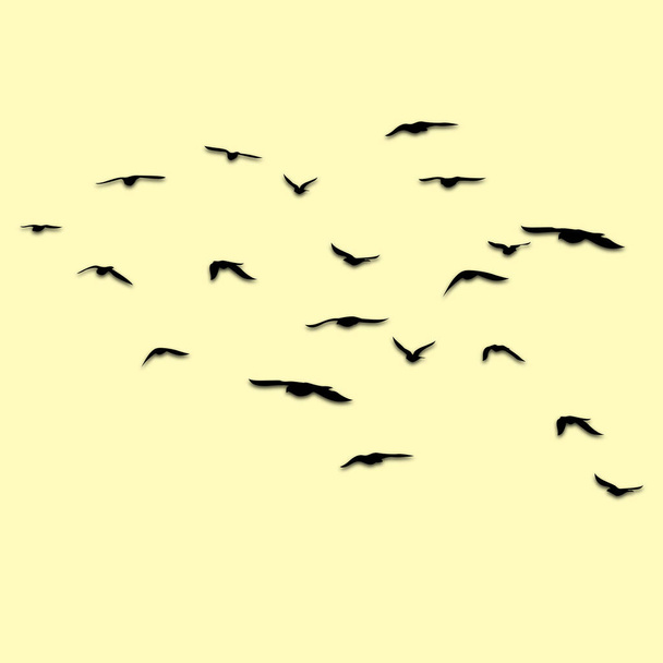 Oiseaux volants silhouettes papier découpé ombre portée sur fond isolé. Illustration vectorielle. oiseau isolé volant. conception de tatouage. modèle pour carte, affiche, conception de produit
. - Vecteur, image