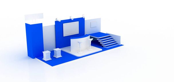 Εταιρικό περίπτερο, μπλε χρώμα, απομονωμένο σε λευκό, με χώρο αντιγραφής. Αρχική 3d απόδοση - Φωτογραφία, εικόνα