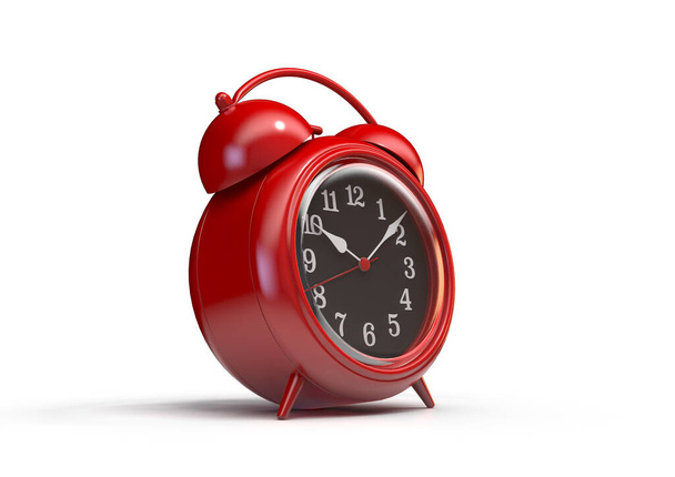 A red vintage metal desk clock on an isolated white studio background - 3D Render - Photo, Image
