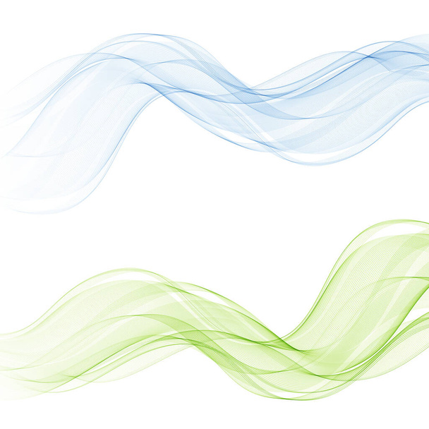 檻の中の透明な背景に設定された抽象的な青と緑の煙波. - ベクター画像