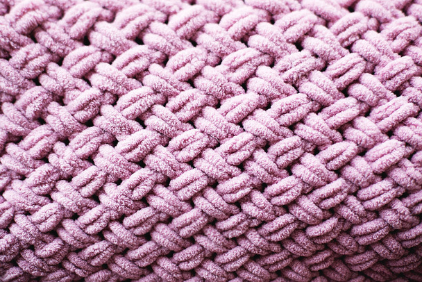 Texture of pink knit blanket. Plaid merino wool. - Фото, зображення