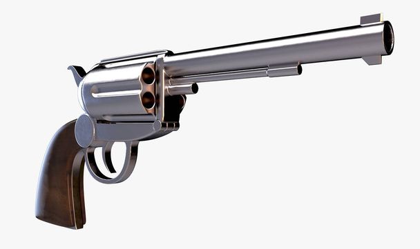 Металлический пистолет на изолированном белом фоне студии - 3D рендеринг
 - Фото, изображение