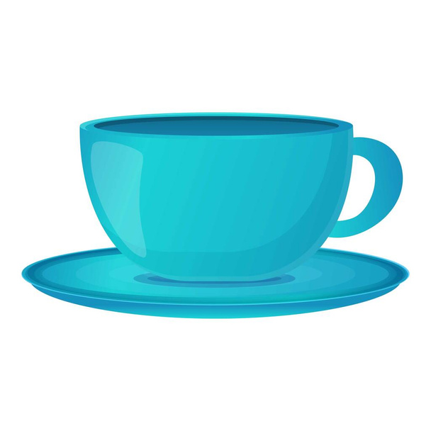 Tea cup with plate icon, cartoon style - Vetor, Imagem