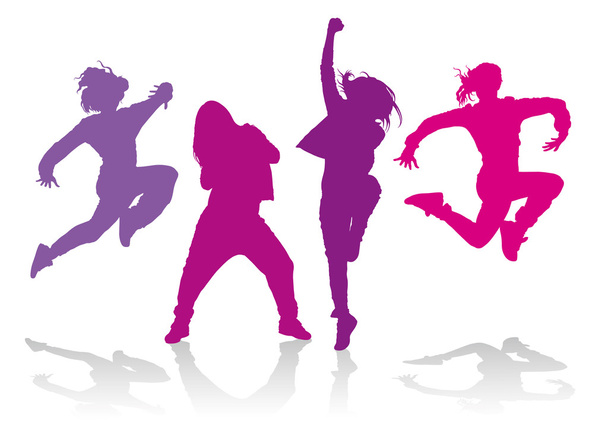Siluetas de chicas bailando hip hop dance
 - Vector, Imagen