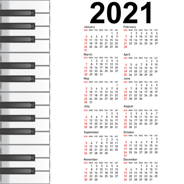Müzikal arkaplan piyano tuşlu yeni takvim 2021. - Vektör, Görsel