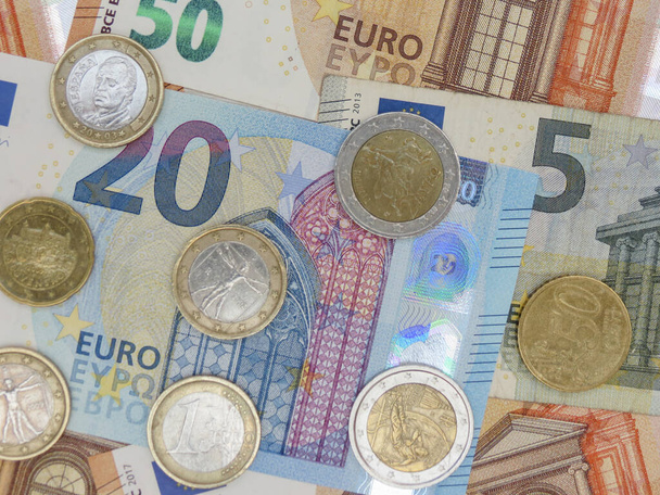 Eurobankovky a euromince (EUR), měna Evropské unie - Fotografie, Obrázek