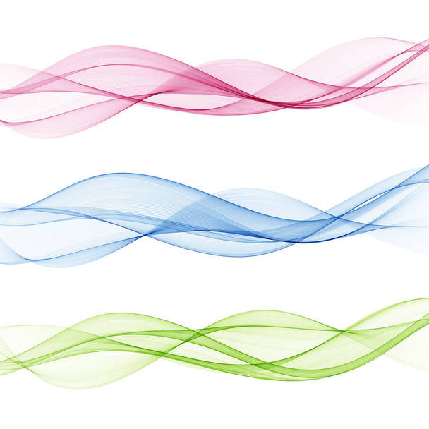 ベクトル波のセット。色のストリーム滑らかな波。青、緑、ピンクの波の背景. - ベクター画像