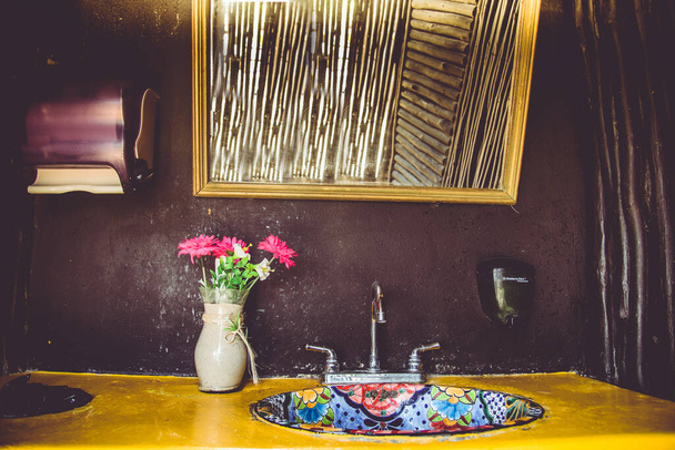 Mexican Rustic restroom close up - Photo, Image