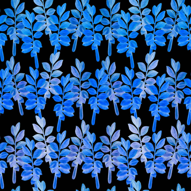 Abstrakcyjny dekoracyjny bezszwowy wzór z akwarelowymi liśćmi tropikalnymi. Zamioculcas. Kolorowe ręcznie rysowane ilustracje. Vintage egzotyczne tło. - Zdjęcie, obraz