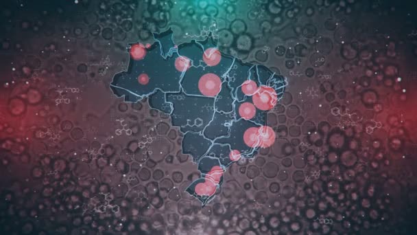 Mapa gráfico en movimiento de Brasil con la localización y propagación de brotes epidémicos, peligros biológicos, sistemas de salud en todo el país. Adecuado para mapear brotes de enfermedades, epidemias, crisis, eventos de emergencia
. - Metraje, vídeo