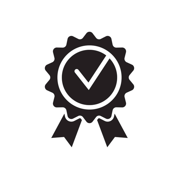 Quality check ribbon icon. Vector product certified or best choice recommended award and warranty check approved certificate mark label - Vector, Image
