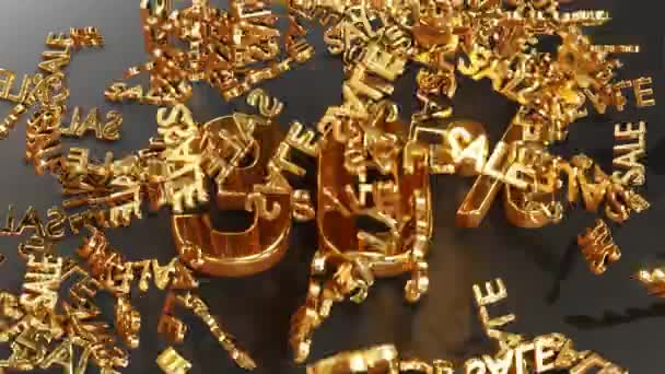 Gold lettering SALE falls and bounces off the lettering 30%, thirty percent. Realistic 3D 4K animation. - Footage, Video