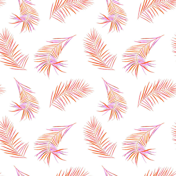 Abstract decorative seamless pattern with watercolor tropical leaves. Palm. Colorful hand drawn illustration. Vintage exotic background. - Zdjęcie, obraz