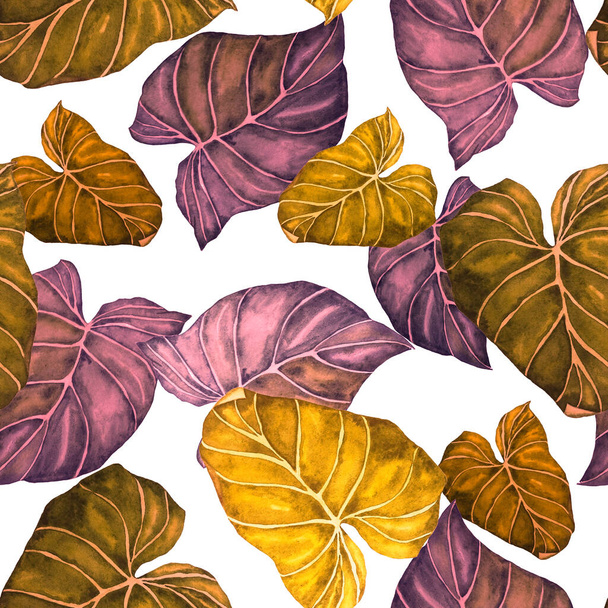 Abstract decorative seamless pattern with watercolor tropical leaves. Palm. Colorful hand drawn illustration. Vintage exotic background. - Valokuva, kuva